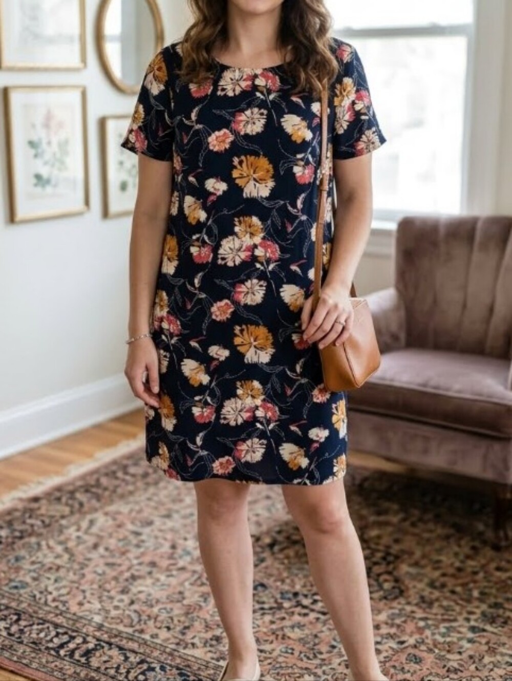 Maurices Navy Floral Short Sleeve Shift Dress Size M NWT